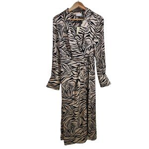New‎ Dress Forum Zebra Print Wrap Dress Long Sleeve Womens Size M Tan Black NWT
